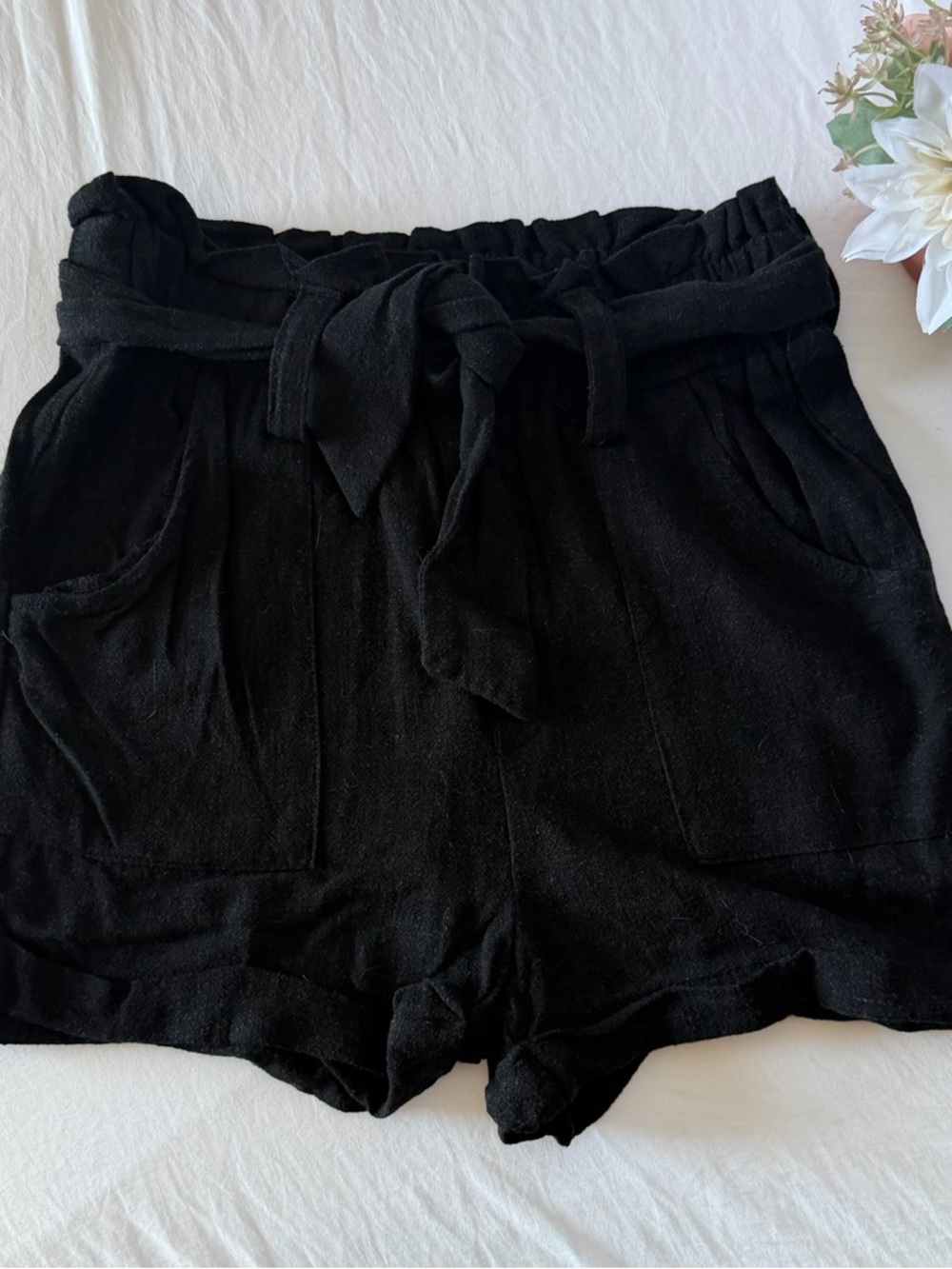 Aeropostale Black Paperbag Waist Shorts with Tie
